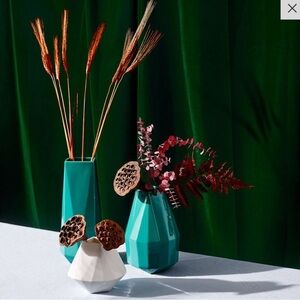 Geometric Vases Set - Teal and White